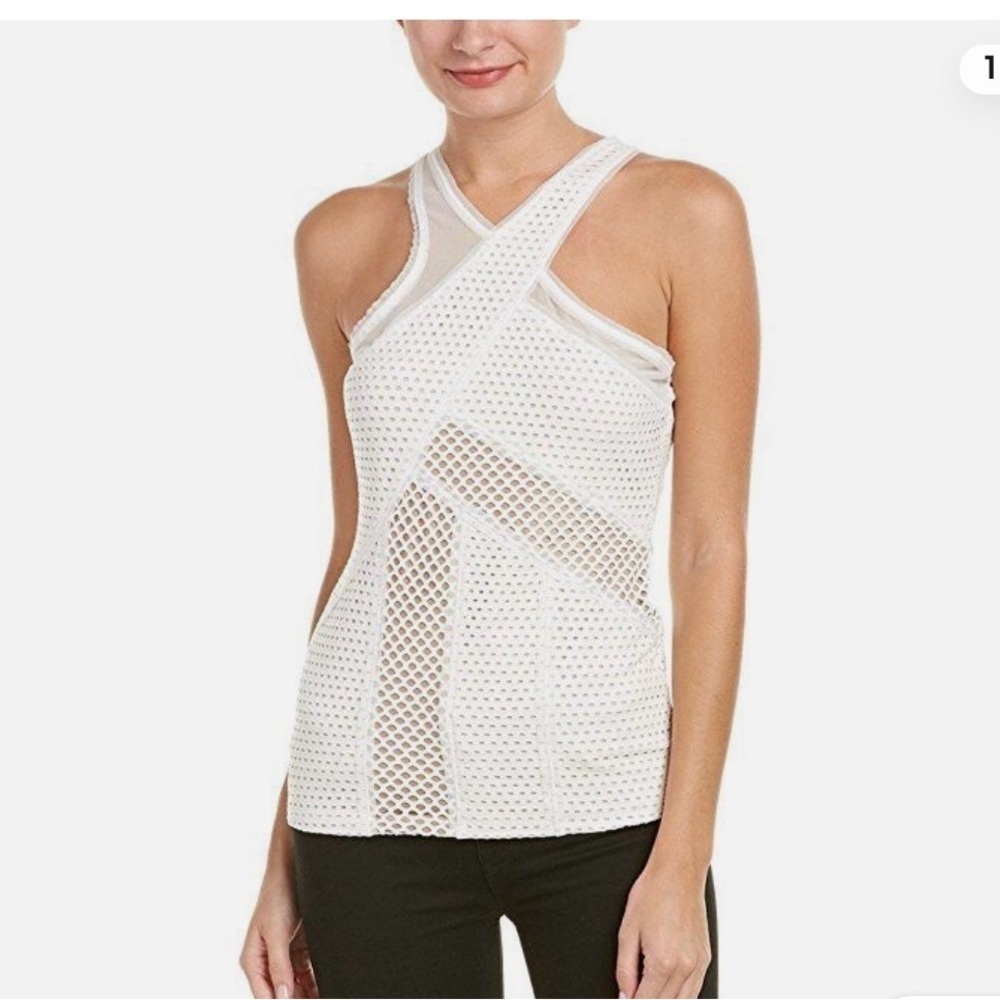 BCBG MAX AZRIA OFF WHITE KATLIN GOMETRIC MESH TANK Size XS
